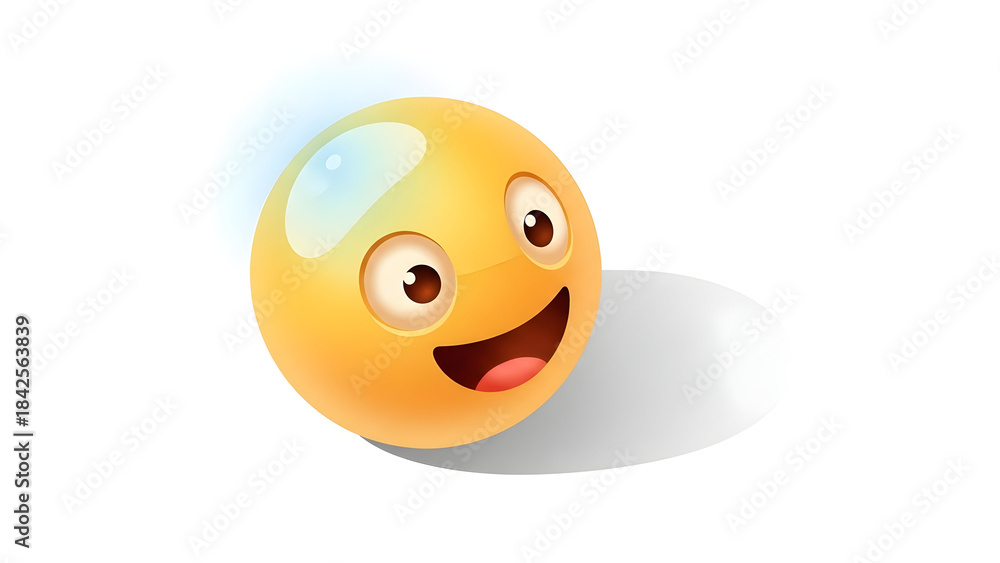 Fototapeta premium Cheerful Smiling Yellow Sphere Character with Big Eyes and Happy Expression
