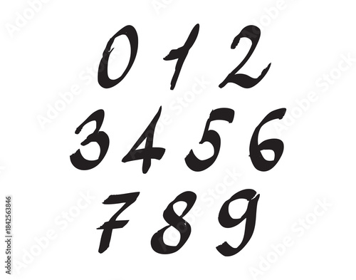 Numbers brush stroke hand drawn, artistic lettering, alphabet font, grunge acrylic typography, education, sketch, vintage type design