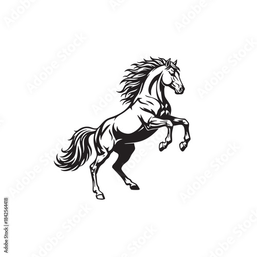 Shio Fire Horse vector illustration. 2026 Chinese New Year Zodiac symbol. Black rearing stallion silhouette. Wild mustang animal logo design isolated on white background.