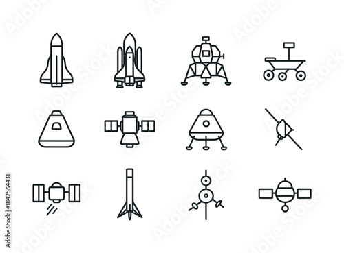 Line Art Space Vehicles. Space Vehicles. Line icon set of Space
