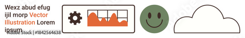 Data visualization, technology tools, user interface, emotion, internet services, cloud computing. Combination of chart, smile face and cloud outline. Data visualization and technology tools concept