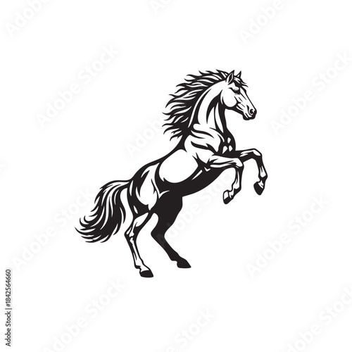 Shio Fire Horse vector illustration. 2026 Chinese New Year Zodiac symbol. Black rearing stallion silhouette. Wild mustang animal logo design isolated on white background.