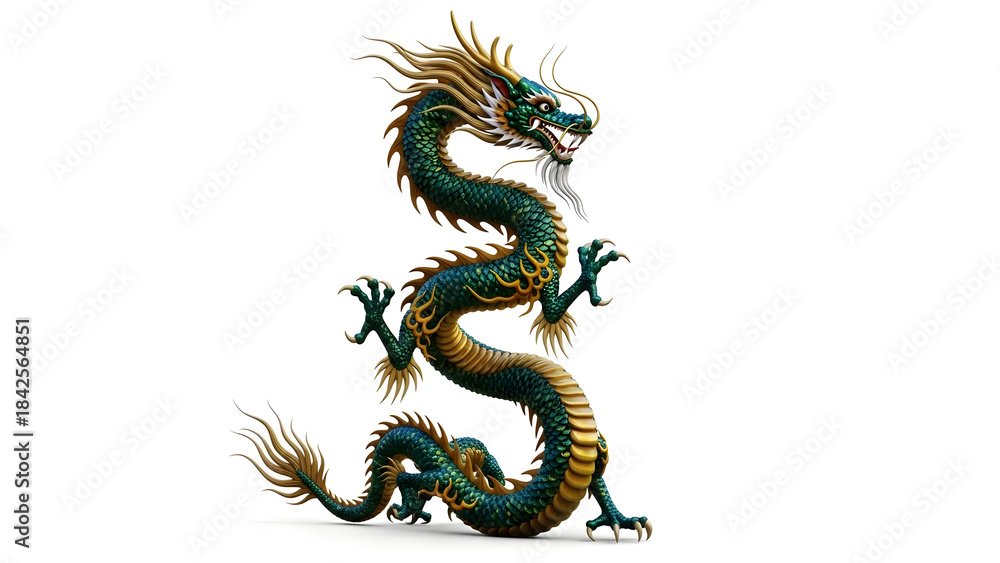 Obraz premium Majestic Chinese Dragon Full Body on White Background.