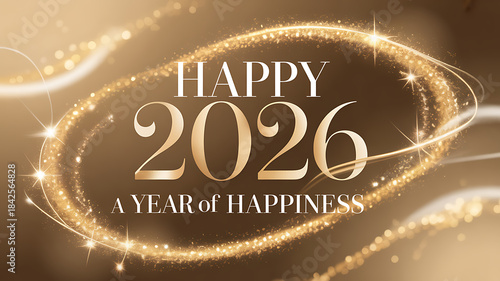 Welcoming happy new year 2026 elegant golden theme celebration, a year of joy, best wishes festival festive season holiday event background