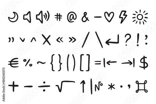 Mathematical symbols doodle icon set hand drawn