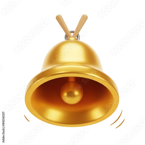Golden hand bell ringing with clapper isolated on transparent background
