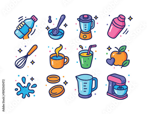 Mixing Tools Icons. Mixing Action. Colorful isometric vector ico