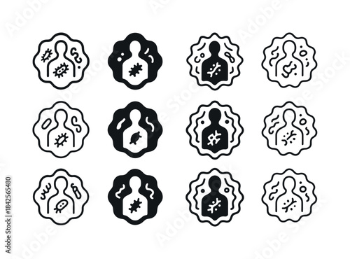 Microbiome Icon Set. The exploration of the human microbiome. Ic