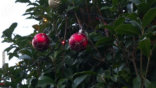 夕暮れ時のクリスマスのオーナメント