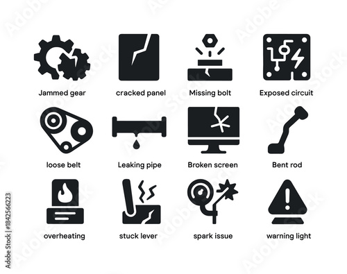 Broken Machinery Icons. Broken Machinery. Solid icon set of Brok