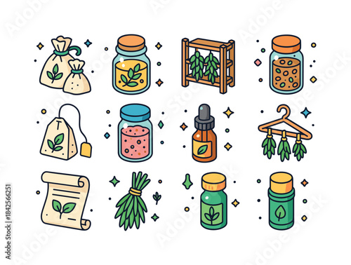 Herbal DIY Icon Set. Herbal DIYs. Colorful isometric vector icon