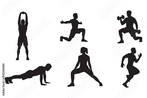 Fitness Silhouette Bundle Male & Female Workout Gym Yoga Exercise Vector Set