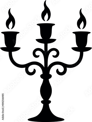 Black silhouette of a three-branched candelabra with flames candlestick candle holder