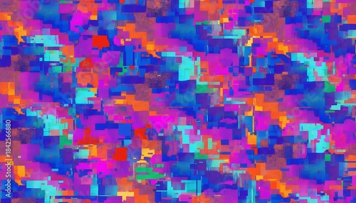 光と色が踊る抽象グリッチモザイク