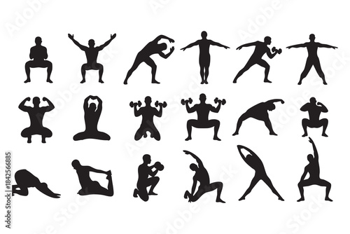 Fitness Silhouette Bundle Male & Female Workout Gym Yoga Exercise Vector Set