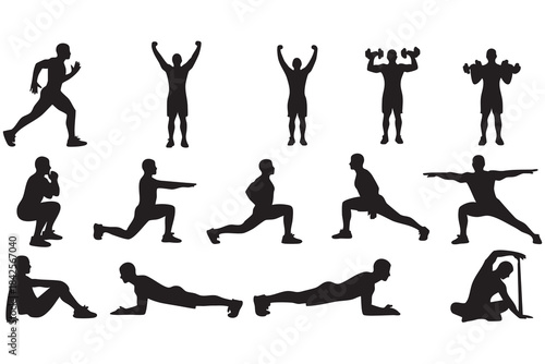 Fitness Silhouette Bundle Male & Female Workout Gym Yoga Exercise Vector Set