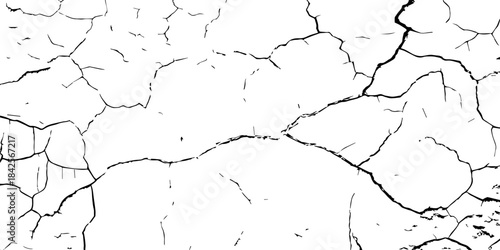 High-contrast cracked texture on a white background, featuring organic fracture lines and distressed surface details. Perfect for abstract backgrounds, grunge design, overlays, and artistic effects.