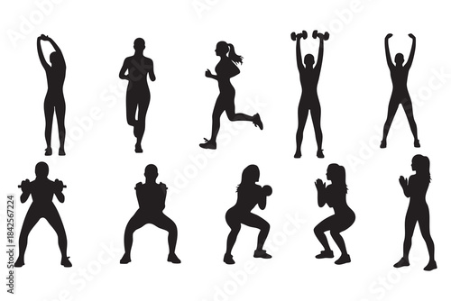 Fitness Silhouette Bundle Male & Female Workout Gym Yoga Exercise Vector Set
