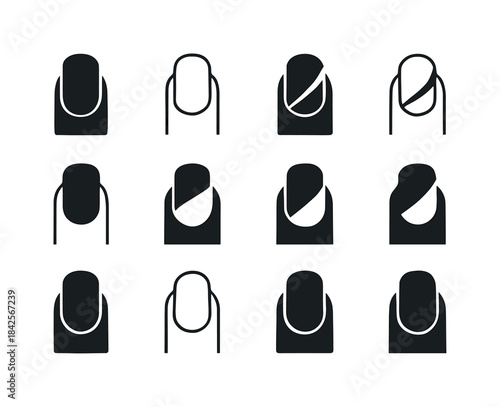 Foil Nail Icon Set. Foil nails. Icon set. Set Logo of Foil nails