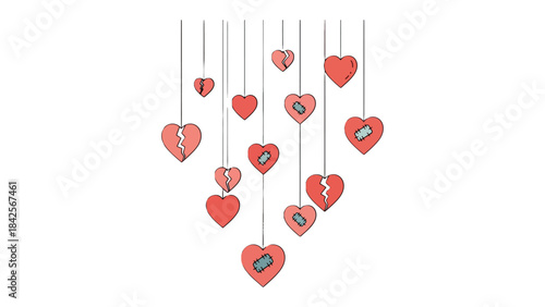 Healing Hearts: A visual representation of broken hearts being mended with bandages, symbolizing resilience and the journey to heal. 
