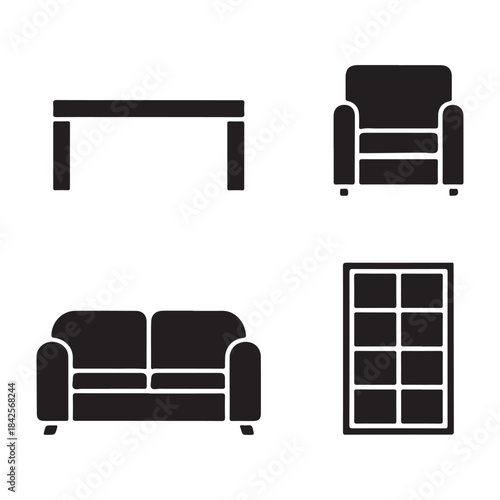 Classic double bed silhouette icon for modern bedroom interior arrangement