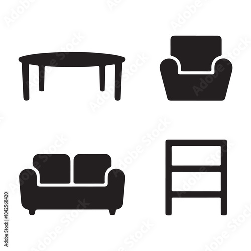 Luxury bedroom bed silhouette icon for premium interior home furnishing