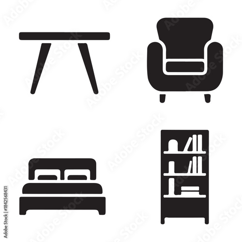 Multi-shelf storage unit silhouette icon for organized study room interior