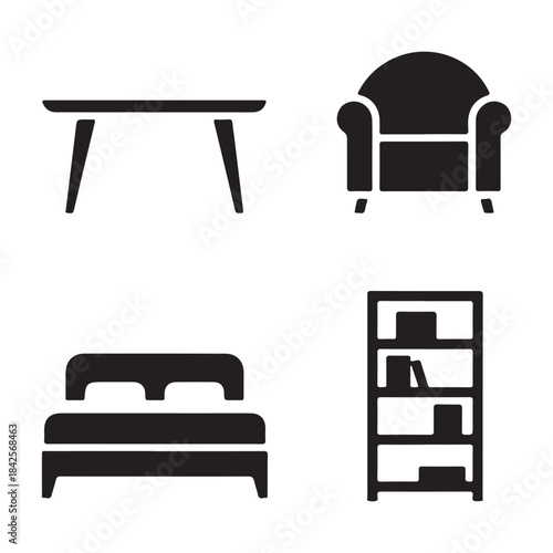 Scandinavian wooden table silhouette icon for minimalist interior decoration