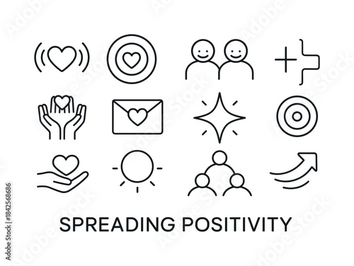 Spreading Positivity Icons. Spreading positivity. Line icon set