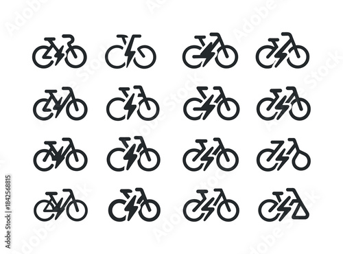 Electric Bicycle Icons. Electric bicycles. Icon set. Set Logo of