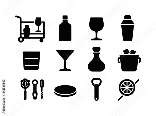 Stylish Bar Cart Icons. Stylish Bar Cart. Solid icon set of Styl