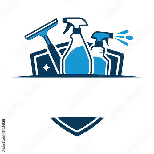 Professional cleaning service logo concept featuring spray bottles and a window squeegee