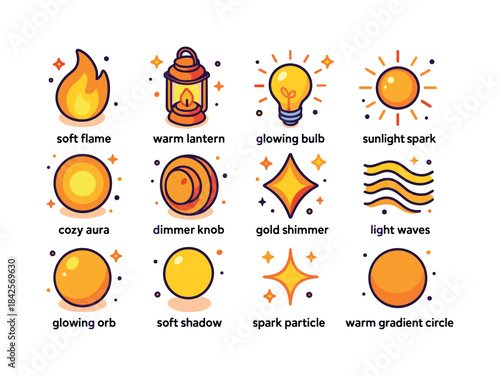 Warm Glow Icons. warm glow. Colorful isometric vector icons set