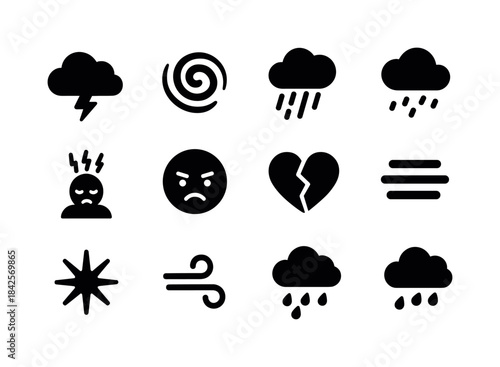 Stormy Icon Set. Stormy Feelings. Solid icon set of Stormy Feeli