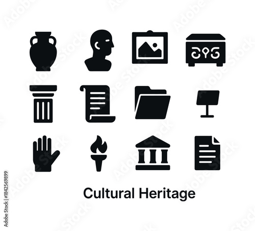 Cultural Heritage Icons. Cultural Heritage. Solid icon set of Cu