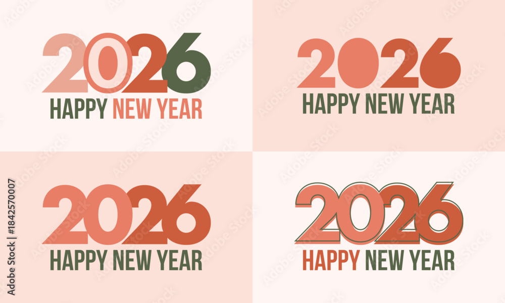 Fototapeta premium 2026 Happy New Year. Greeting Card Design with Modern Retro Typography