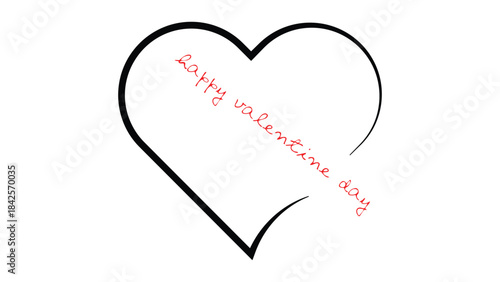 Black outline heart with red handwritten happy valentine day text