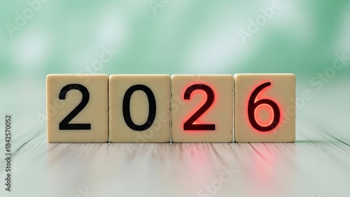 A visionary representation of the year 2026 in bold block numbers on a clean surface