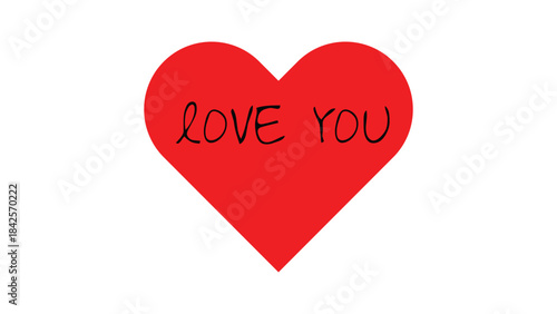 Red heart with black handwritten love you text valentine
