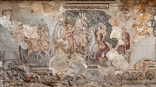 Classical greco roman mosaic depicting mythological scene for historical art and cultural design