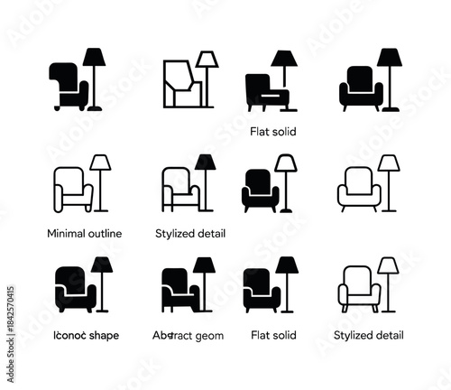 Living Room Lamp Logos. Living room. Icon set. Set Logo of livin