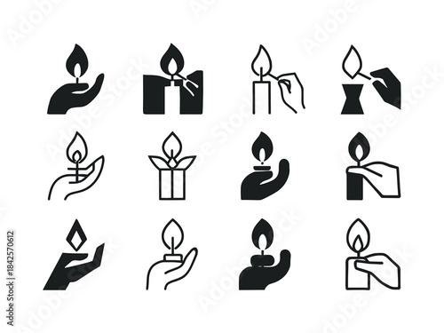 Candle Icon Variations. Lighting a Candle. Icon set. Set Logo of