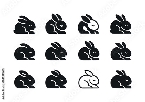 Dozing Rabbit Logos. Animal sleep. Icon set. Set Logo of Animal
