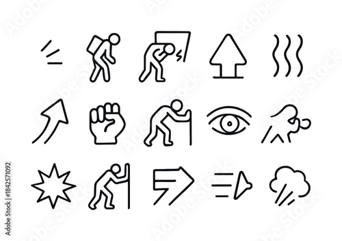 Effort Icons Grid. Physical effort. Line icon set of Physical ef