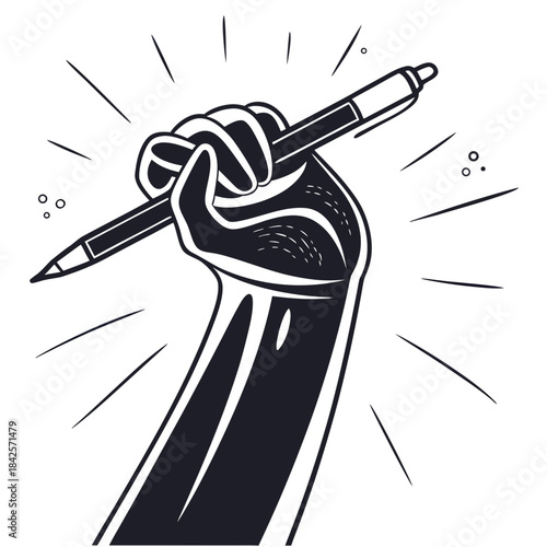 Fist holding pen symbolizing power of writing and creativity