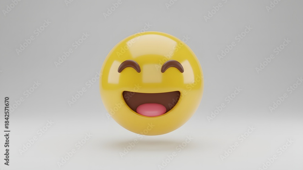 Fototapeta premium Beaming happy 3d emoji with closed eyes showing pure delight on white backdrop