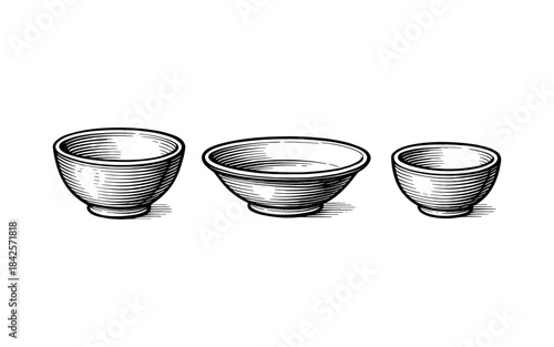 Vintage hand drawn bowls collection in black and white