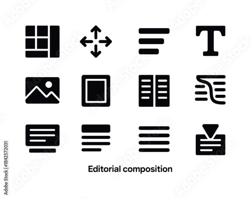 Editorial Icons Set. Editorial composition. Solid icon set of ed