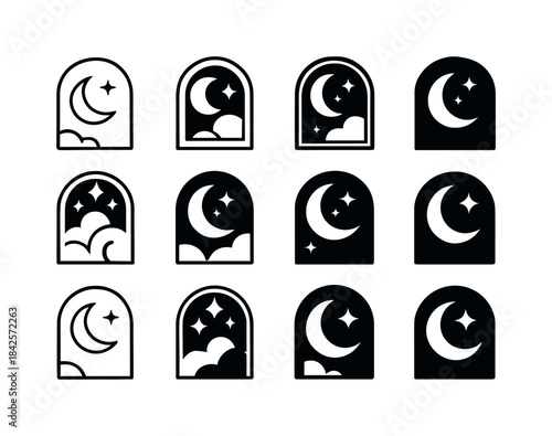 Nocturnal Sky Logos. night sky. Icon set. Set Logo of night sky: