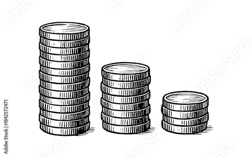 Hand drawn stacked coins: economic growth and financial concept art
